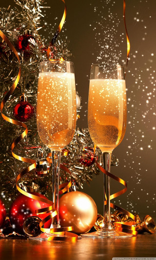 Champagne christmas tree gold ribbon - still free wallpaper