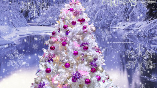 Christmas tree waterfall snow purple 2 - a waterfall in the background free wallpaper