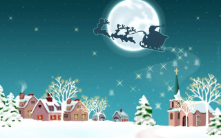 Santa claus sleigh snowy village 3 - full free wallpaper