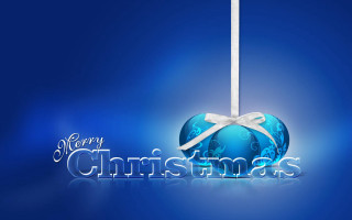 Blue christmas ornament white ribbon - end free wallpaper