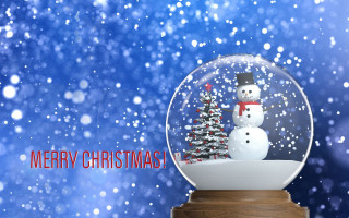 Snow globe snowman wooden stand - computer art free wallpaper