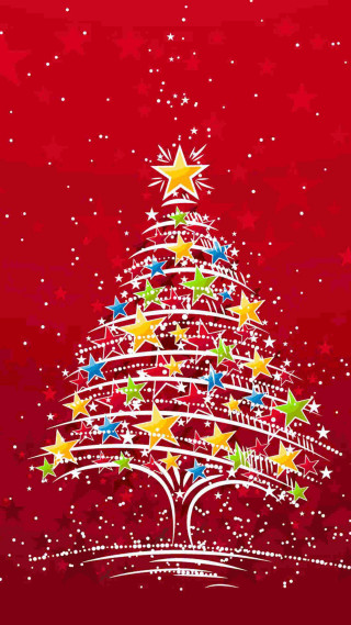 Christmas tree stars red background 4 - the bottom of it free wallpaper