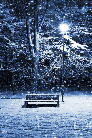 Bench park snow night streetlight 2 - night free wallpaper