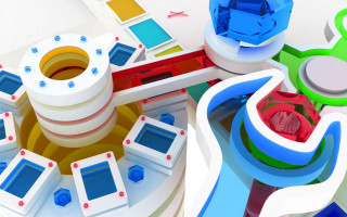 Colored objects tabletop white background - object free wallpaper