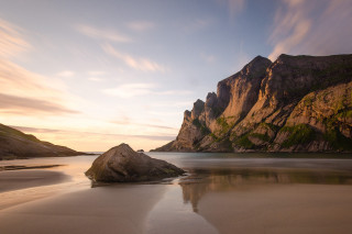 Beach rock formation mountain cloudy - widescreen free wallpaper