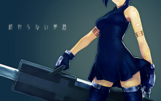Woman short dress sword pose - half body free wallpaper