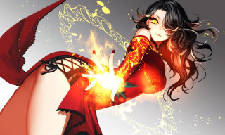 Woman red dress fireball cape - a fire ball free wallpaper