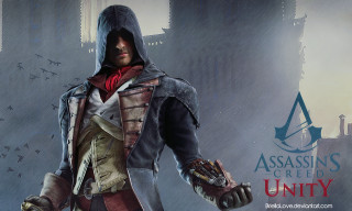 Man hooded jacket sword cityscape - overhead free wallpaper