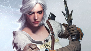 Woman white hair scissors serious - ultra realistic face free wallpaper