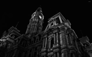 Large building clock tower night 26 - gritty free wallpaper