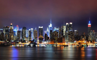 City skyline night lights buildings 14 - a matte painting free wallpaper
