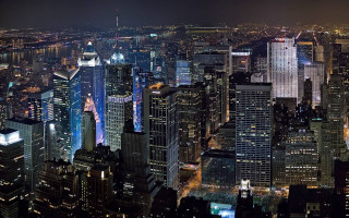 City night lights skyscrapers fireworks - city free wallpaper