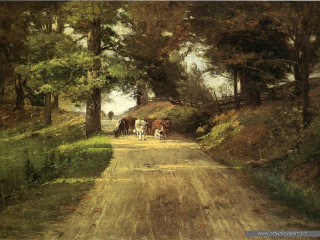 Dirt road cows man horse - thomas kindkade free wallpaper