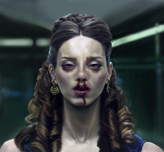 Woman bloody face knife mouth - free cyberpunk wallpaper