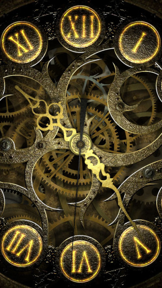 Gold gears clock black background 2 - biomechanical free wallpaper