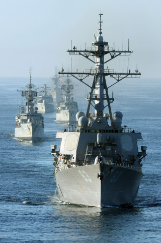 Fleet of ships sailing ocean - the water free wallpaper