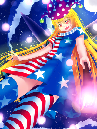 Cartoon girl patriotic outfit flying - american scene painting free wallpaper