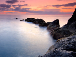 Sunset ocean rocks long exposure - rock free wallpaper