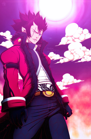 Man red jacket purple sky - an anime drawing free wallpaper