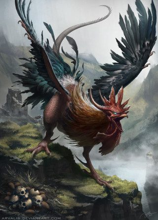 Bird flying mountain river background - fantasy art free wallpaper