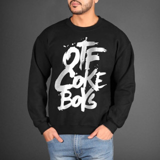 Man black sweatshirt white lettering - against free wallpaper