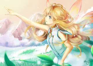 Girl blonde hair blue dress 2 - her arm free wallpaper