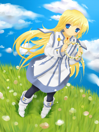 Girl field flower sky clouds - a flower free wallpaper