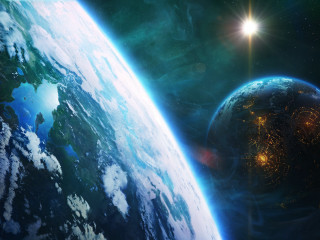 Earth space view bright light 4 - a bright star in the background free wallpaper