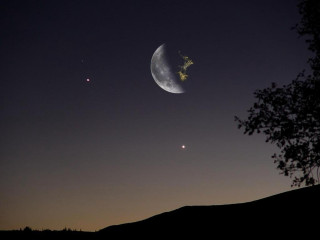 Crescent moon star night tree - a tree in the foreground free wallpaper