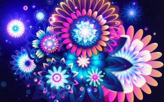 Colorful flower petals black background - psychedelic free wallpaper