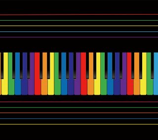 Colorful piano keyboard black background - synchromism free wallpaper