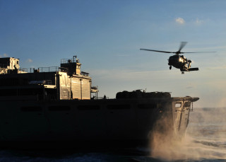 Helicopter ship ocean landing boat - side and a boat free wallpaper