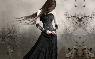 Woman black dress field bird - anne stokes free wallpaper for desktop