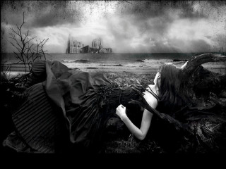 Woman laying ground castle water - the ground in front free wallpaper