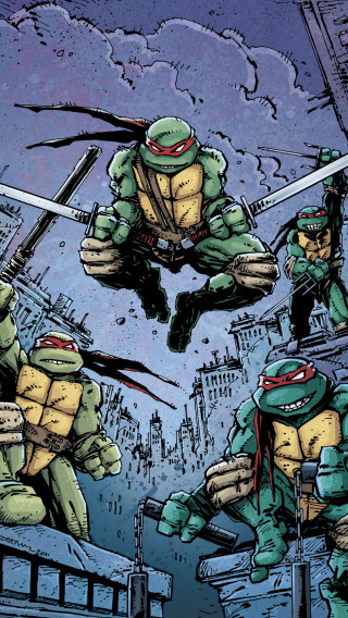 Teenaged ninja cityscape comic jump - over a city free wallpaper