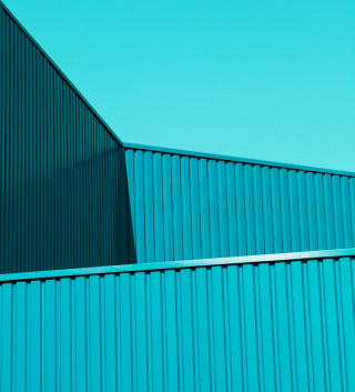 Blue building clock sky minimalism - a minimalist painting free wallpaper
