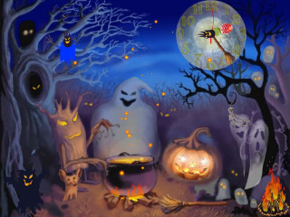Halloween scene ghost pumpkins full - magical atmosphere free wallpaper