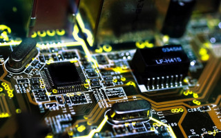 Computer chip yellow lights black - cybernetic free wallpaper