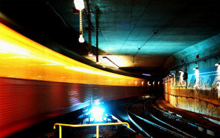 Train tunnel loading platform lights 2 - long exposure free wallpaper