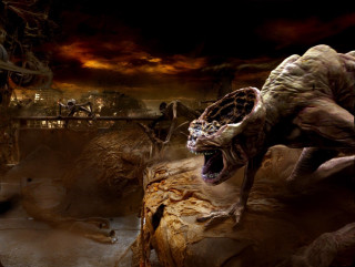 Dinosaur attacking man cave background - weta digital free wallpaper