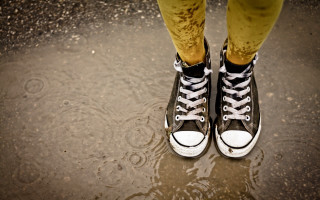 Person yellow pants sneakers rain - sneaker free wallpaper