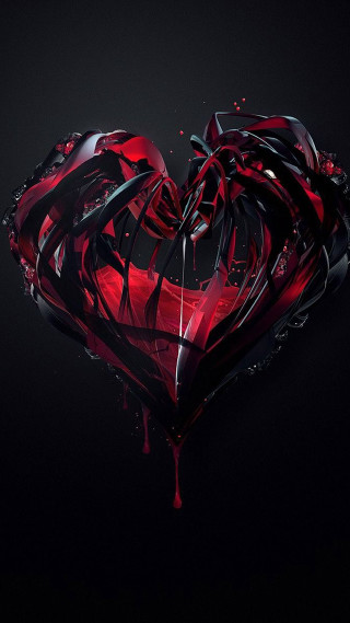 Heart shaped red black paint - paint free wallpaper