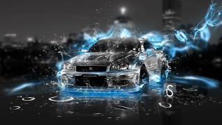 Car blue lights city smoke 2 - digital art free wallpaper