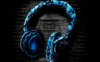 Headphones brick wall dark background - a pair of headphones free wallpaper