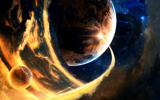 Planets space star yellow ring - a space free wallpaper