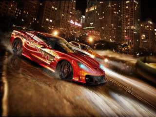Red sports car city street 3 - a city street free wallpaper