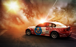 Car driving street sky clouds - blender and photoshop free wallpaper