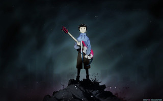 Man holding guitar mountain night - adam manyoki free wallpaper