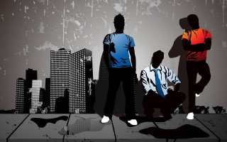 Men city skyline skyscrapers briefcase 3 - graffiti art free wallpaper