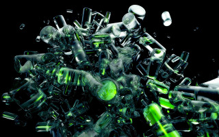 Green white bottles hand reaching - a pile free wallpaper